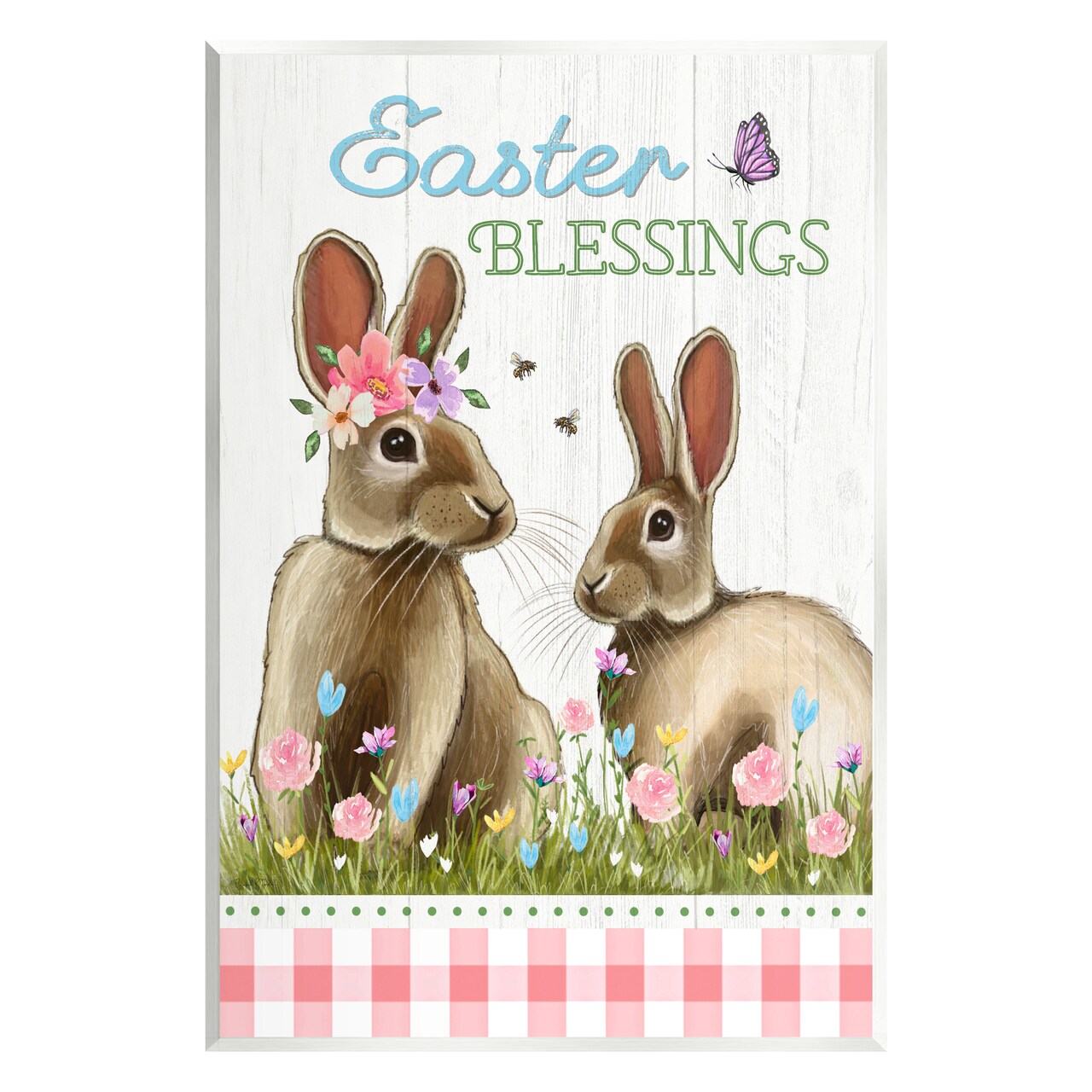 Stupell Industries Easter Blessings Gingham Bunnies Wall Plaque Art